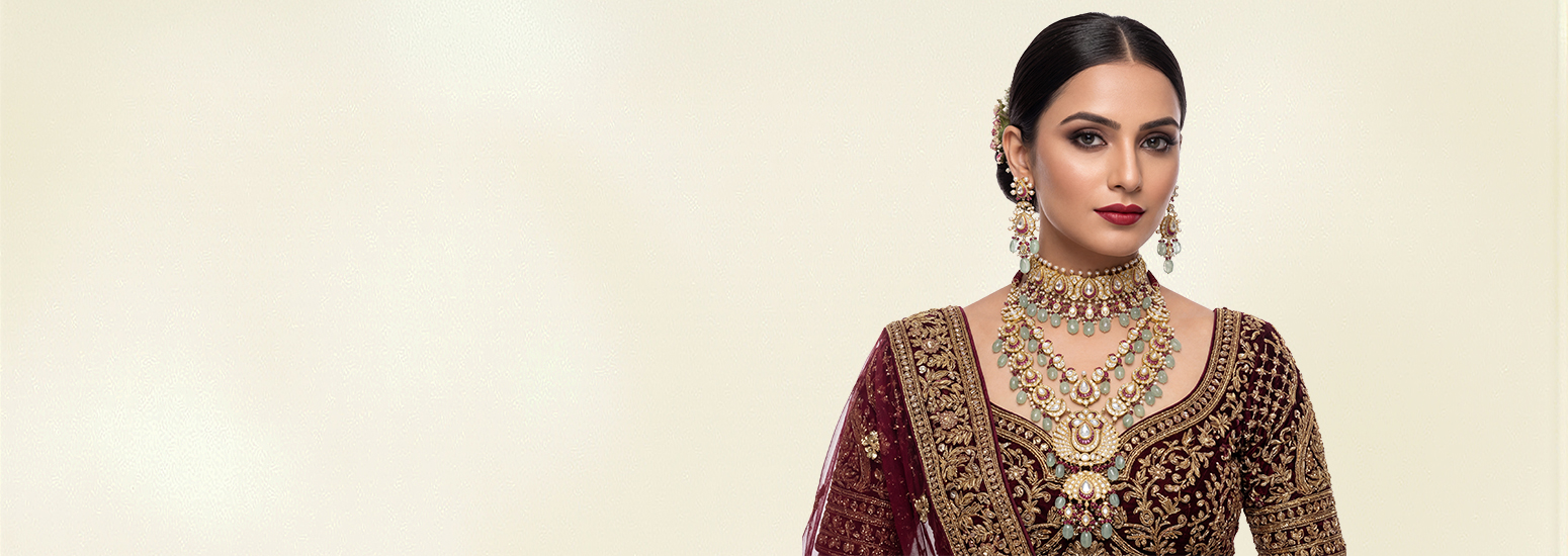 Bride wearing handcrafted JKJ bridal jewellery